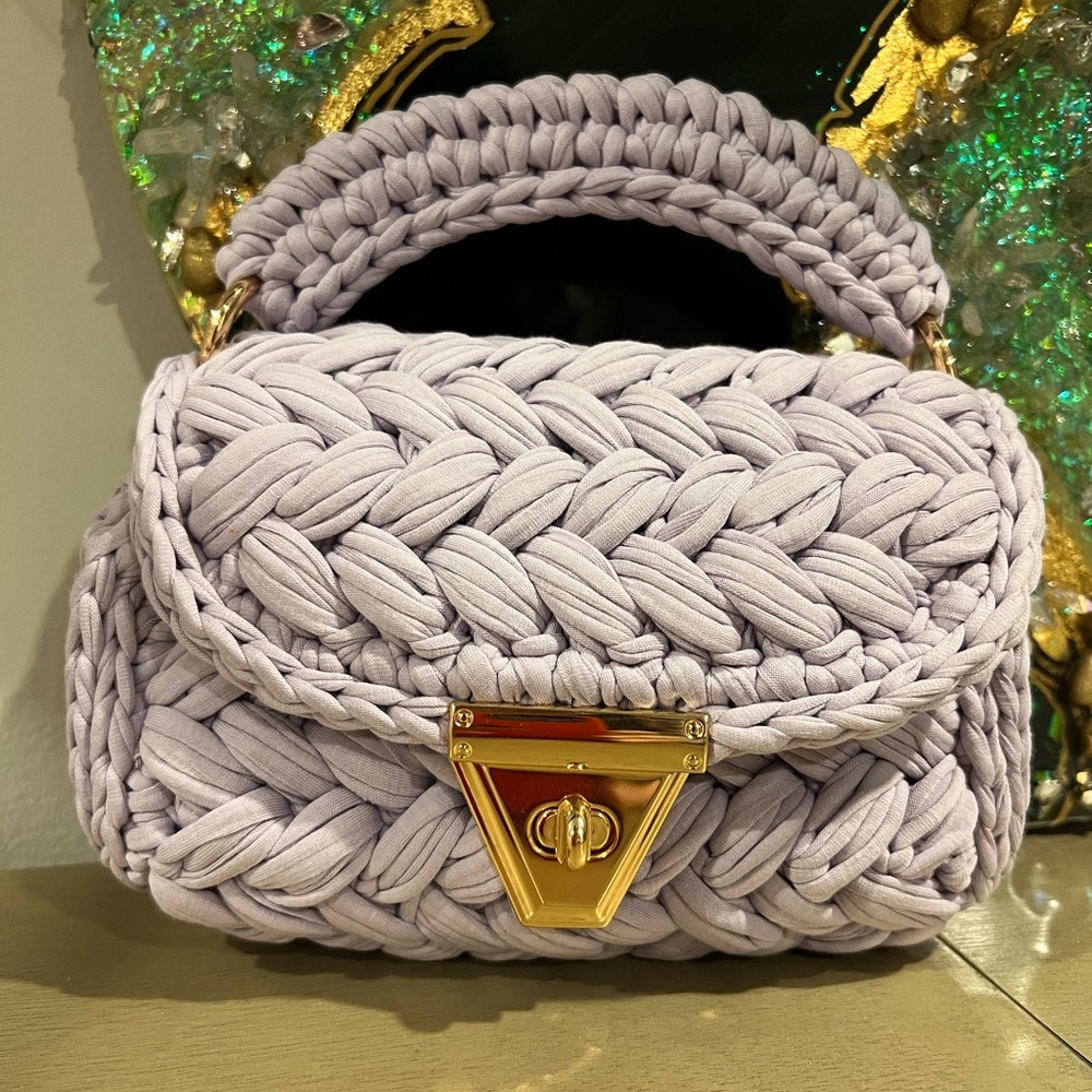 Lavender Purple Woven Knit Mini Crossbody Messenger Luxury Spring Summer Bag